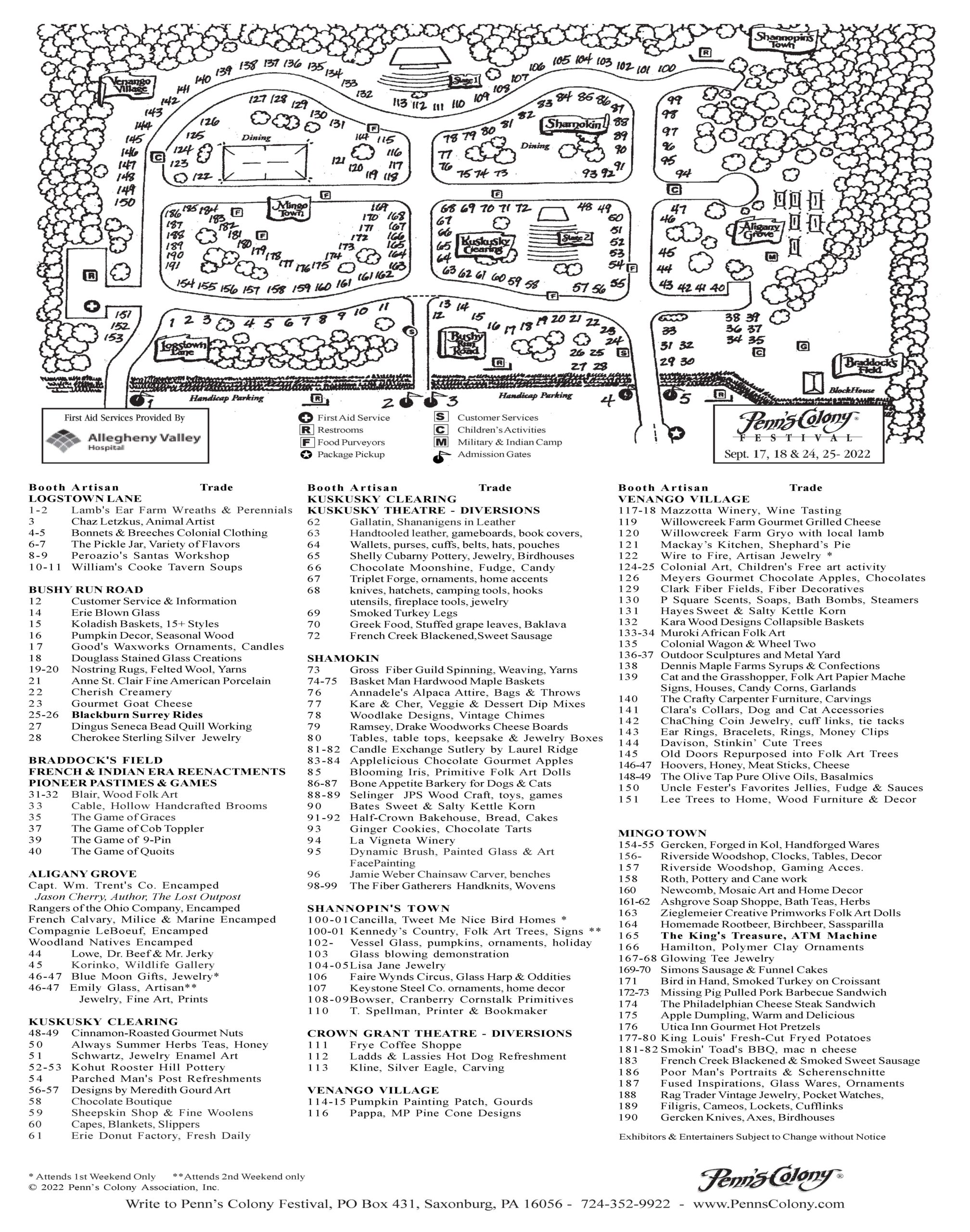2022 Penn's Colony Festival Exhibitors Map